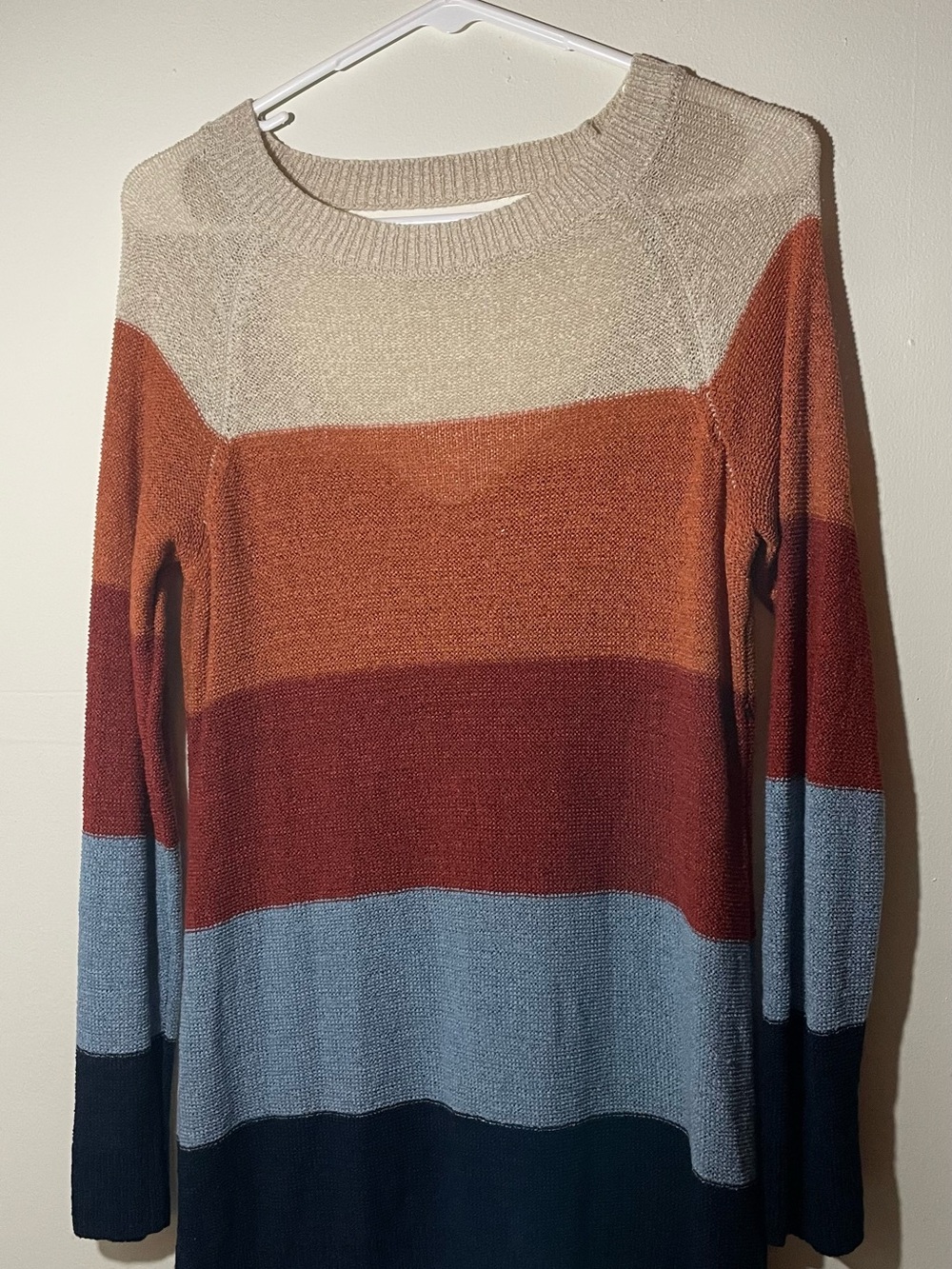 Maurices Striped Crewneck Sweater in Cream, Rust, Burgundy, Light Blue and Navy
